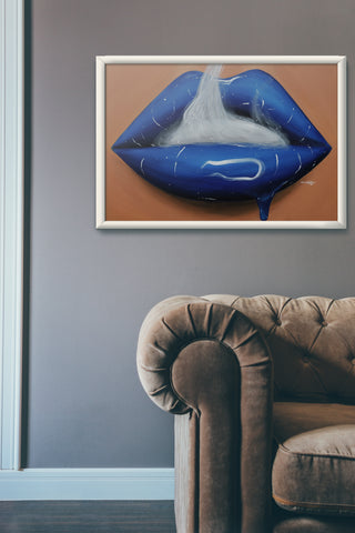 Royal Blue Smoking Lips Print - Giovannie's Originals