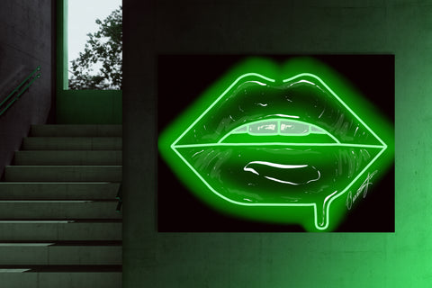 Green Neon Lips Canvas Print - Giovannie's Originals