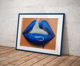 Royal Blue Smoking Lips Print - Giovannie's Originals