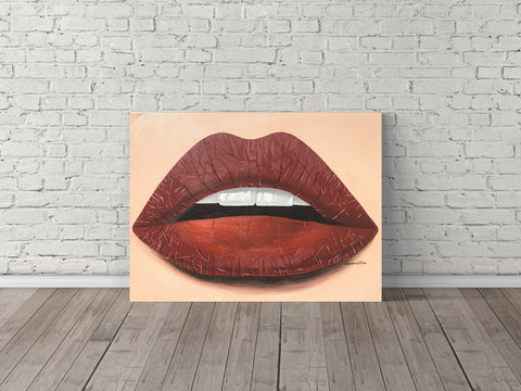 Original Matte Maroon Lips Painting - Giovannie's Originals