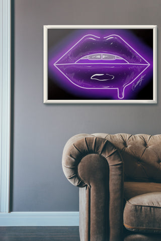 Purple Neon Lips Print - Giovannie's Originals