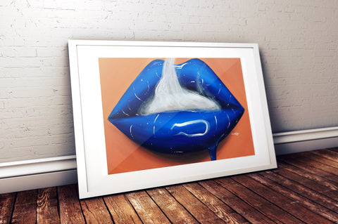 Royal Blue Smoking Lips Print - Giovannie's Originals