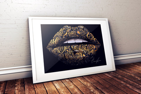 Black And Gold Rose Lips Print - Giovannie's Originals