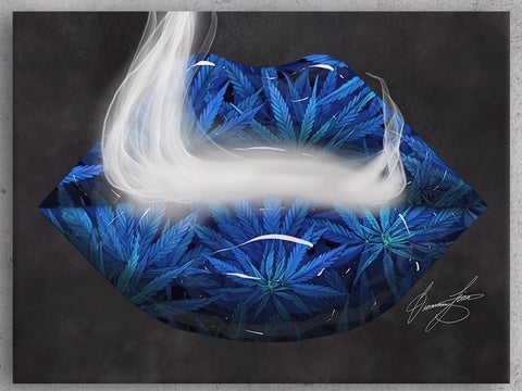 Blue Cannabis Lips Canvas Print - Giovannie's Originals