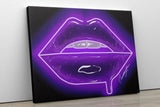 Purple Neon Lips Canvas Print - Giovannie's Originals