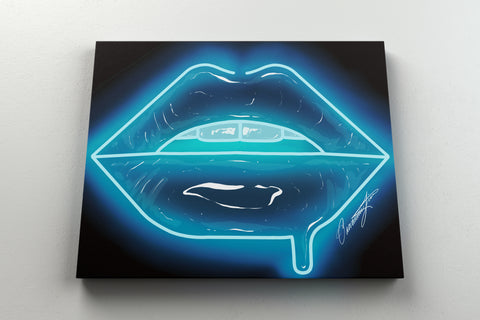 Baby Blue Neon Lips Canvas Print - Giovannie's Originals