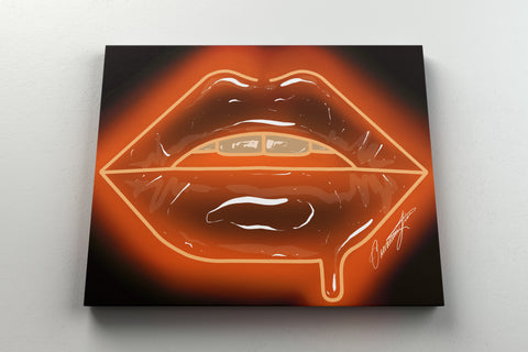 Orange Neon Lips Canvas Print - Giovannie's Originals
