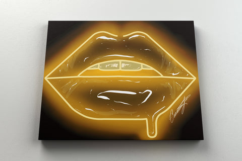 Yellow Neon Lips Canvas Print - Giovannie's Originals