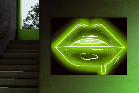 Lime Green Neon Lips Canvas Print – Giovannie's Originals